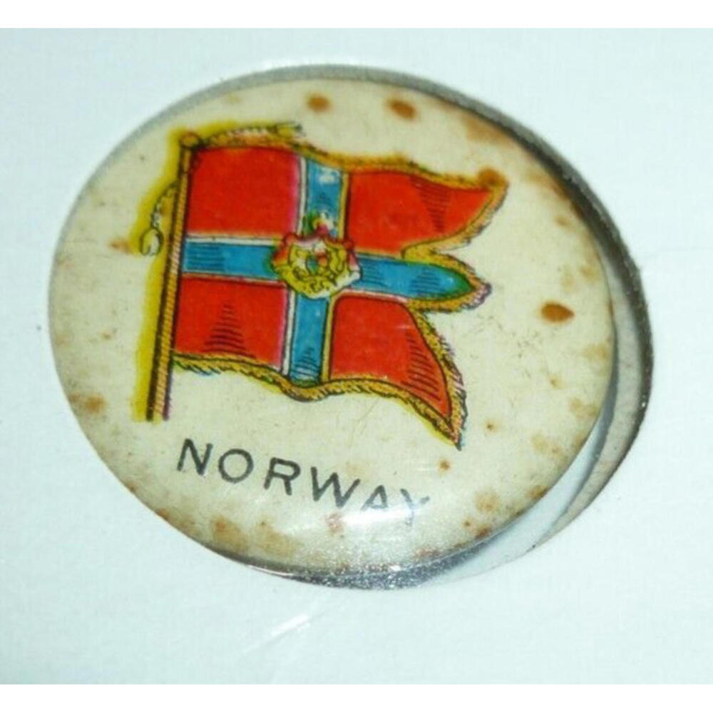 Antique NORWAY FLAG Pinback SWEET CAPORAL 1896‎ Cigarette BUTTON PIN